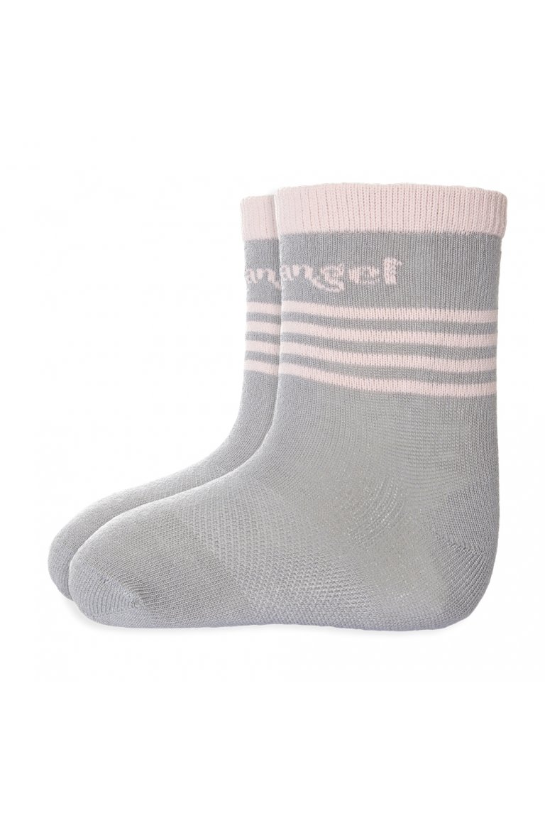Ponožky tenké protišmykové  ANGEL - Outlast® - tm.šedá/sv.ružová-20-24