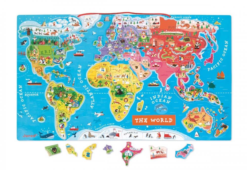 Mapa sveta – Drevené magnetické puzzle Janod