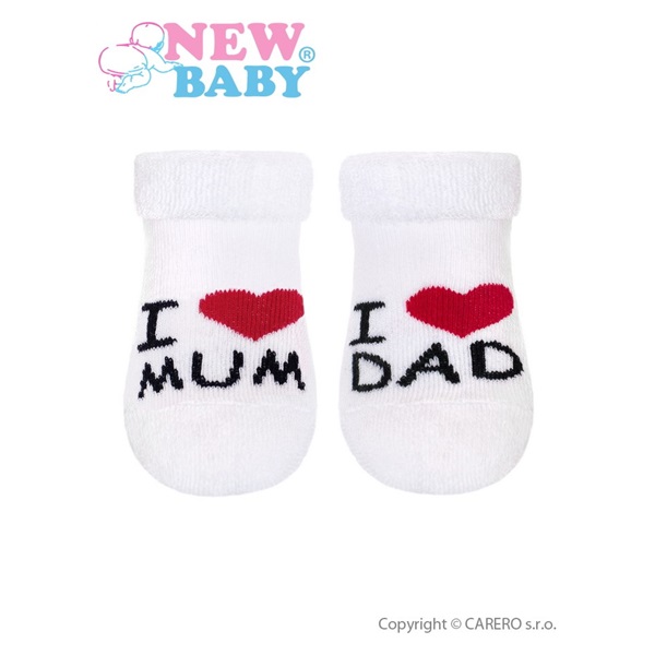 Dojčenské froté ponožky New Baby biele I Love Mum and Dad- v.56