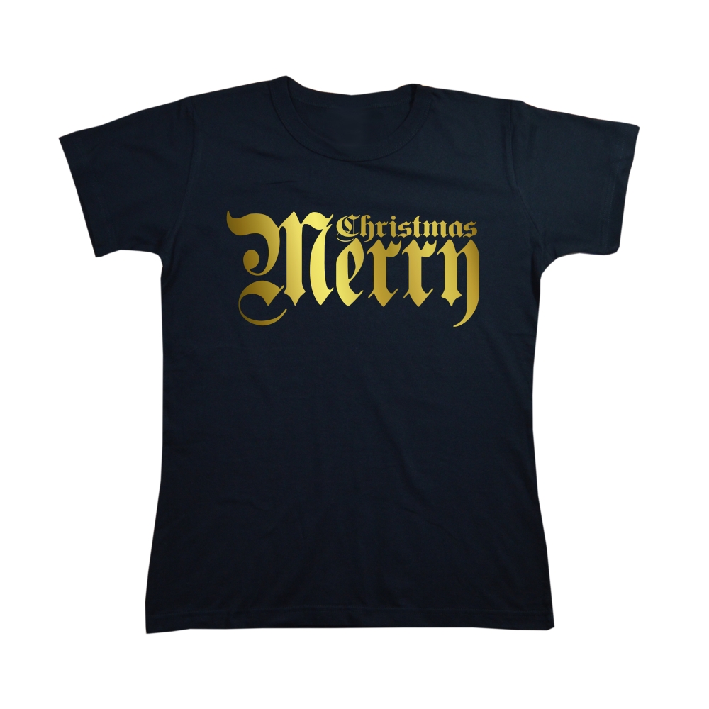 Dámske tričko MERRY CHRISTMAS – GOLDEN SIGN (čierne)