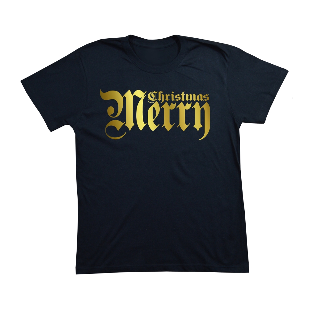 Pánske tričko MERRY CHRISTMAS – GOLDEN SIGN (čierne)-L