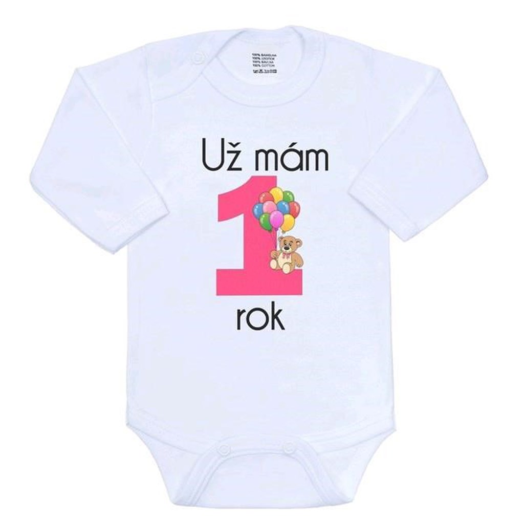 Body dlhý rukáv New Baby- Už mám 1 rok ružové-v.80