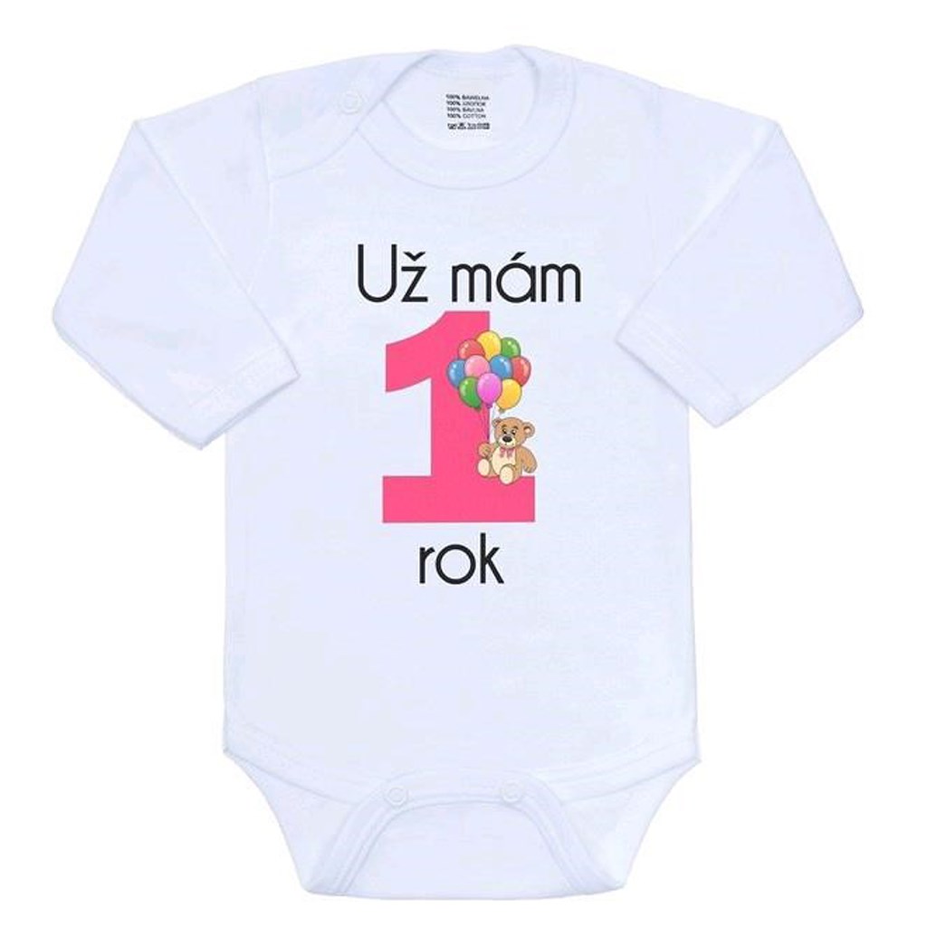 Body dlhý rukáv New Baby- Už mám 1 rok ružové