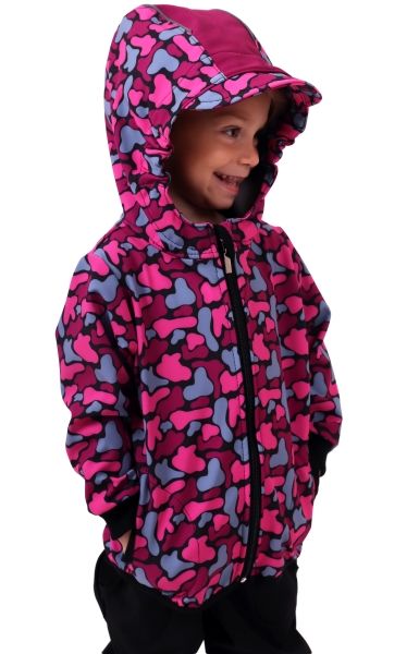 Detská softshellová bunda - fleky ružové na čiernej-na objednávku