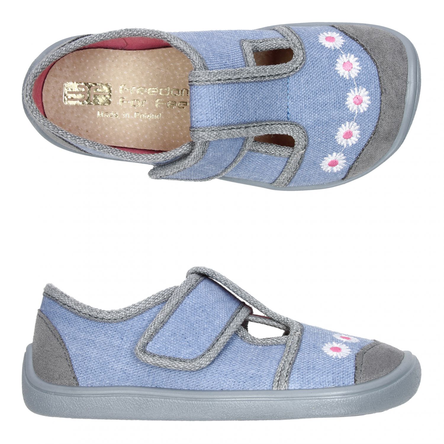 3F Barefoot papuče kvietky modré-na objednávku