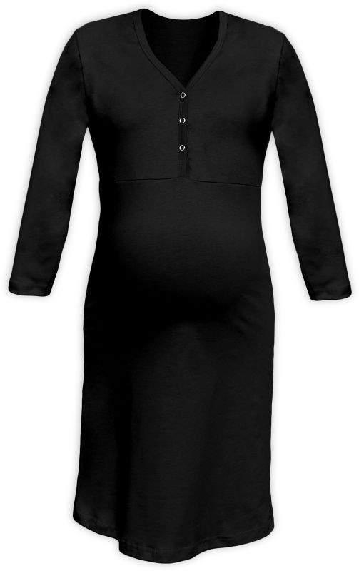 Tehotenská a dojčiaca nočná košeľa s výstrihom na cvočky čierna